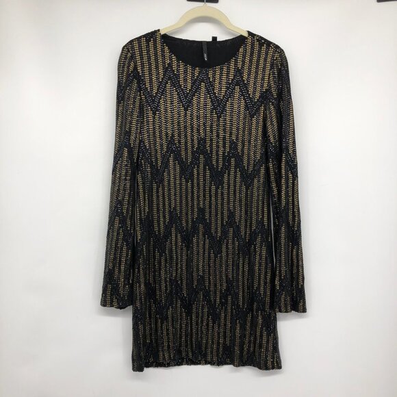 Joe's Jeans Black & Gold Yves Sequin Chevron Long Sleeve Mini Dress size XS - Picture 16 of 16